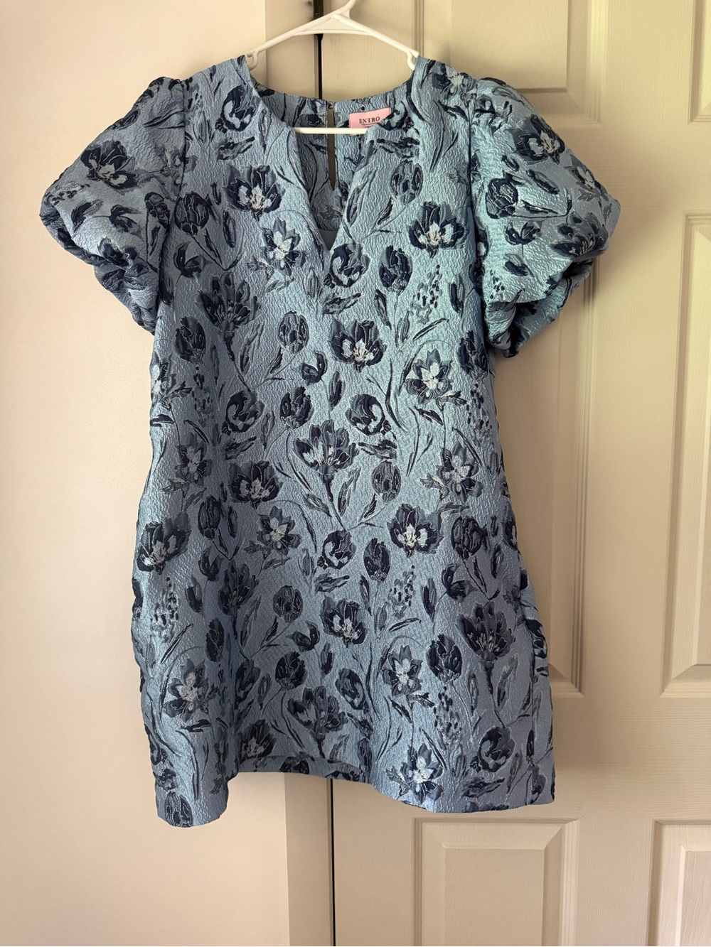 entro Light Blue Floral Jacquard Tunic with Navy Accents